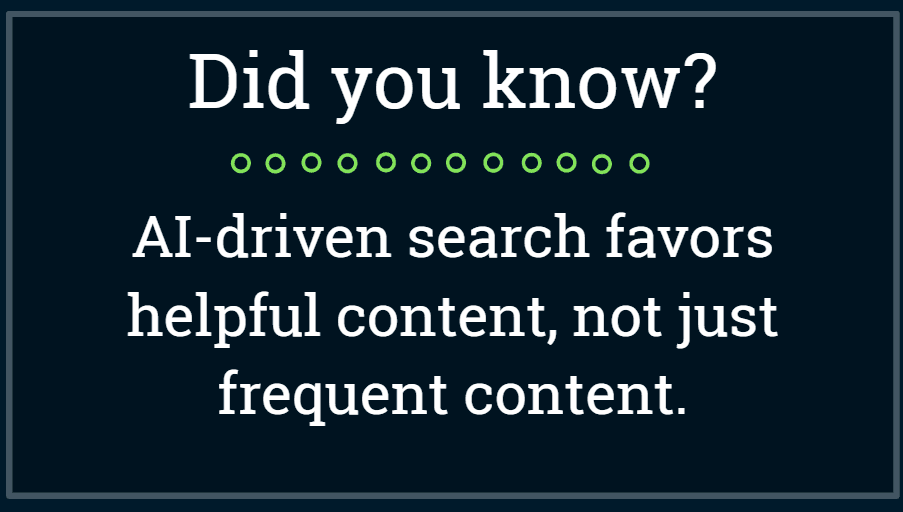 Image with text stating "Did you know? AI-driven search favors helpful content, not just frequent content".